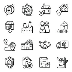 Pack of Real Estate and Property Doodle Icons 

