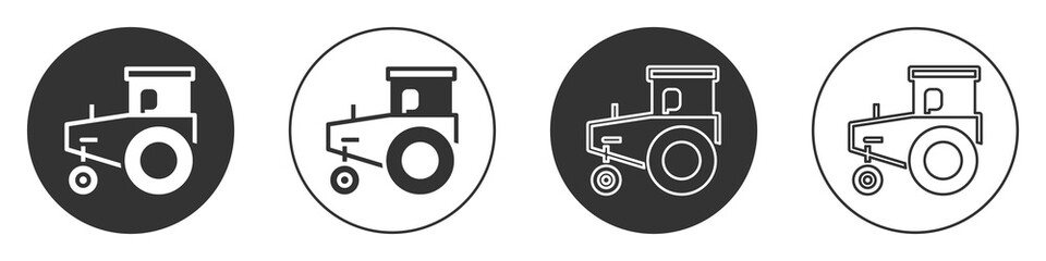Obraz premium Black Tractor icon isolated on white background. Circle button. Vector