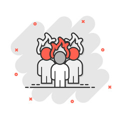 People with flame head icon in comic style. Stress expression cartoon vector illustration on white isolated background. Health problem splash effect business concept.