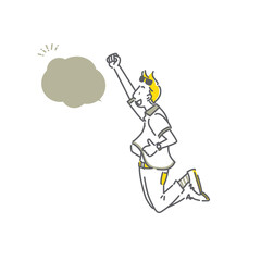 ジャンプして喜ぶ男性　シンプルでお洒落な線画イラスト