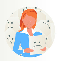 The concept of mental disorder, split personality, bad mood, mask on the face. Vector