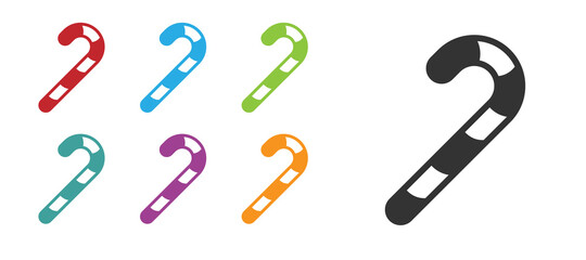 Black Christmas candy cane with stripes icon isolated on white background. Happy Halloween party. Set icons colorful. Vector