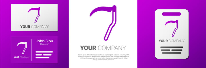 Logotype Scythe icon isolated on white background. Happy Halloween party. Logo design template element. Vector