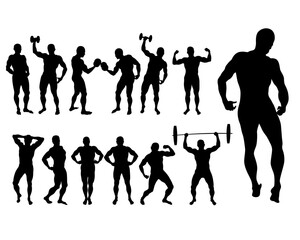 Young athlete is doing gymnastic exercises. Isolated silhouettes on white background