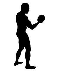 Young athlete is doing gymnastic exercises. Isolated silhouettes on white background