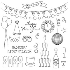 new years eve 2022 black outline digital stamps