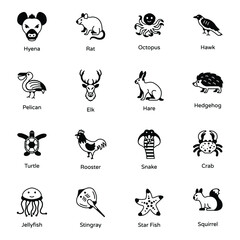 Obraz premium Pack of Animal and Sea Creatures Solid Icons