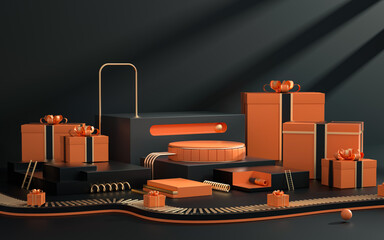 Creative drawing of 3D simulation scene product stand