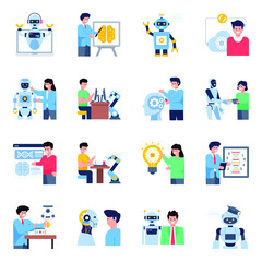 Set of Artificial Intelligence Flat Icons 