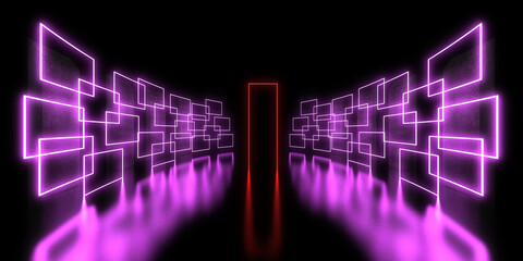 3D abstract background with neon lights. neon tunnel .space construction . 3d illustration