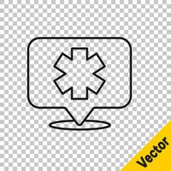 Black line Medical symbol of the Emergency - Star of Life icon isolated on transparent background. Vector
