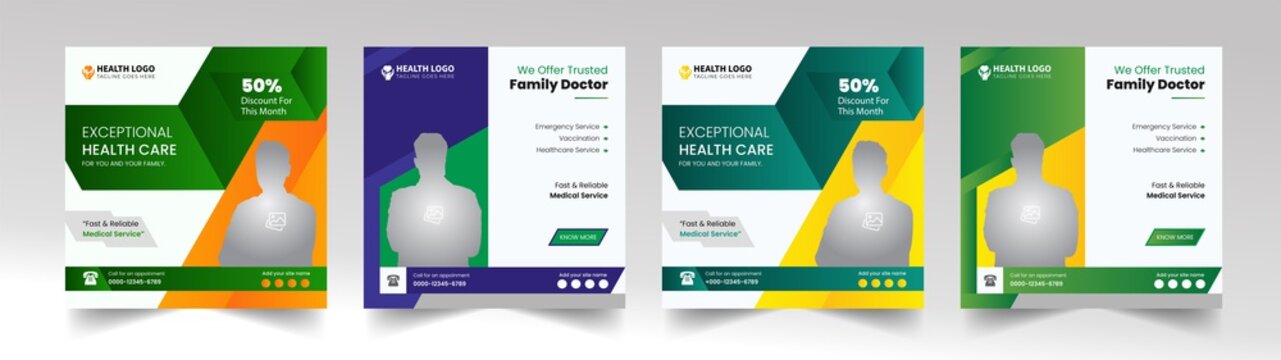 Medical Podcast Social Media Post Design. Creative Instagram And Facebook Layouts For Hospital, Clinic, Doctor & Dentist. Healthcare Promotion Square Web Banner, Flyer, Poster, Medical Vector Template