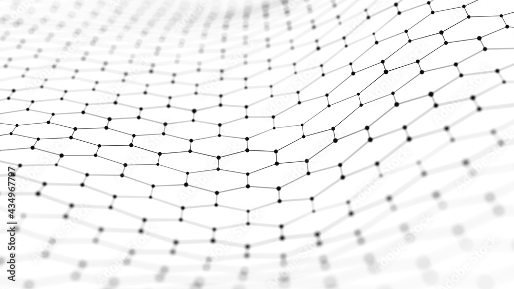 Aufkleber Big data visualization. Abstract background with interweaving of dots . 3D rendering.
