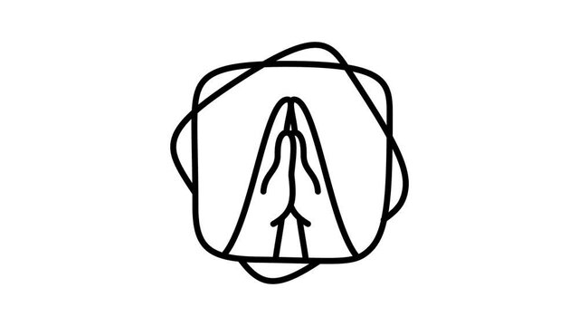 prayer hands line icon animation Motion graphics 4k video motion illustration sign. Outline doodle style alpha channel