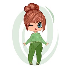 Little girl in pretty pants. Flirts. Handsome fashionable child. The isolated object on a white background. Vector illustration