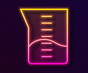 Glowing neon line Laboratory glassware or beaker icon isolated on black background. Vector