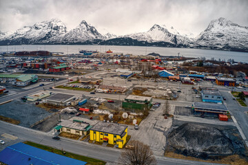 Fototapeta na wymiar Aerial View of Valdez, Alaska during Spring