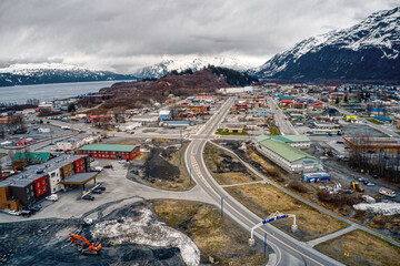 Aerial View of Valdez, Alaska during Spring