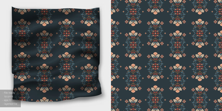 Ethnic Flower Seamless Pattern. Vector Illustration