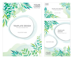 Green floral template design, Vector layout ornament concept. Use for report, marketing, advertising, brochure, roll-up displays