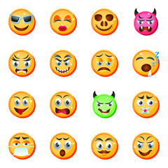 Obraz premium Set of Emojis Flat Icons
