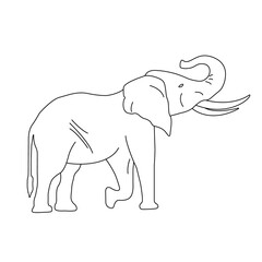 Fototapeta premium Simple linear illustration of an African elephant. Drawing for children's coloring. Tropical equatorial animal. Logo, emblem, label for travel agency. Summer holiday element, clipart, sticker, print.
