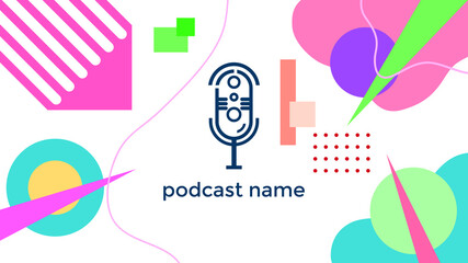ABSTRACT TEMPLATE PODCAST MICROPHONE FLAT COLOR LIQUID DESIGN BACKGROUND VECTOR. GOOD FOR COVER DESIGN, BANNER, WEB,SOCIAL MEDIA