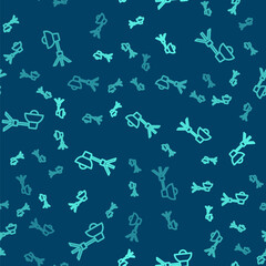 Green line Studio light bulb in softbox icon isolated seamless pattern on blue background. Shadow reflection design. Vector