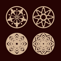 Set stands for laser cutting. For cutting wood and metal. Vector drawing.