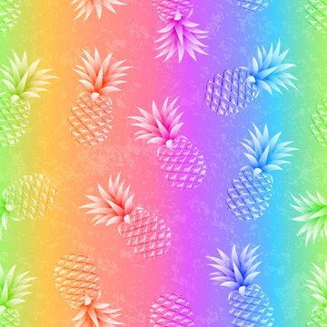 Rainbow summer pattern with pineapple