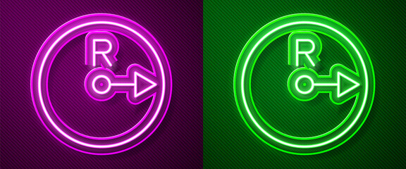 Glowing neon line Radius icon isolated on purple and green background. Vector