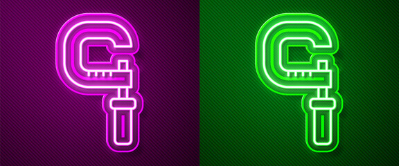 Fototapeta premium Glowing neon line Micrometer icon isolated on purple and green background. Measuring engineer tool. Universal device designed to measure linear dimensions. Vector