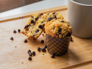Homemade chocolate chip and raisin muffins.