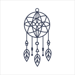 Beautiful decorative dreamcatcher isolated on white background. Traditional Indian symbol. Vector illustration