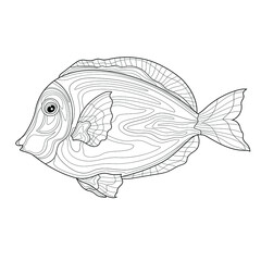 Sea fish.Coloring book antistress for children and adults. Illustration isolated on white background.Zen-tangle style. Hand draw