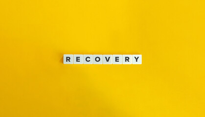 Recovery Word Banner. Block Letters on Bright Orange Background.