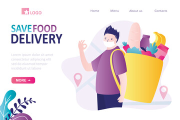 Courier delivers groceries to customers at home. Concept of safe delivery, self isolation