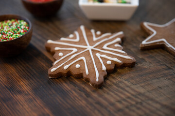 Iced Gingerbread Snowflake with star and sprinkles