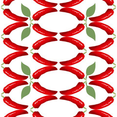 Peppers and leaves on a white background seamless pattern. Vegetables with a vintage texture. Botanical retro wallpaper, wrapping paper, textile design