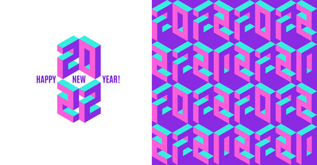2022 New year logo. Seamless pattern. Set