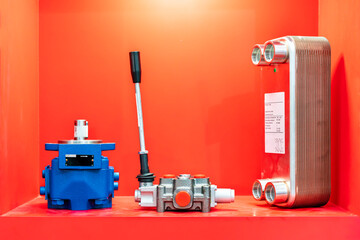 various equipment for hydraulic system such as valve leaves for control pressure and stainless heat exchanger and metal pump for industrial
