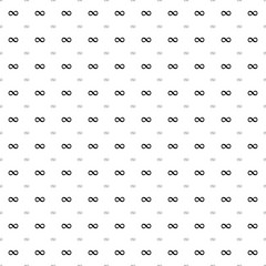 Square seamless background pattern from black infinity symbols are different sizes and opacity. The pattern is evenly filled. Vector illustration on white background