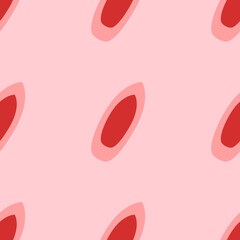 Seamless pattern of large isolated red surf board symbols. The elements are evenly spaced. Vector illustration on light red background