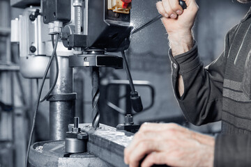 Worker use cnc mill industrial metalworking cutting drill