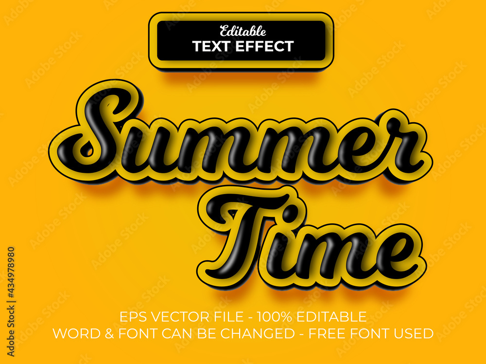 Fototapete editable text effect summer time style theme. black yellow text font effect.