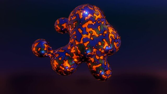 blue-orange smooth spheres fly against a dark background and merge with each other. looped abstract animation. 3d render