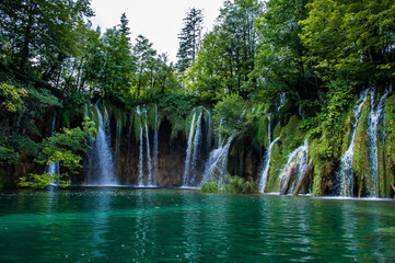 waterfall in the forest plitvice park