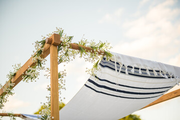 Close up of Chuppah canopy cloth details for traditional Jewish wedding custom