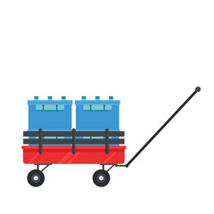 Crate and cart vector. free space for text. wallpaper. Bottle in crate. crate in cart. trolley vector.