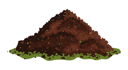 One big brown heap of organic compost in side view isolated illustration, fertile soil for growing garden crops. Vector illustration isolated on white background.